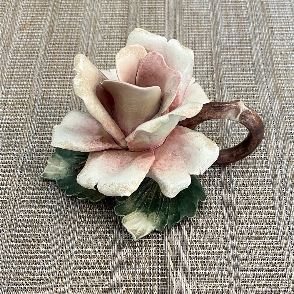 Capodimonte Mollica Pink Rose Candle Holder